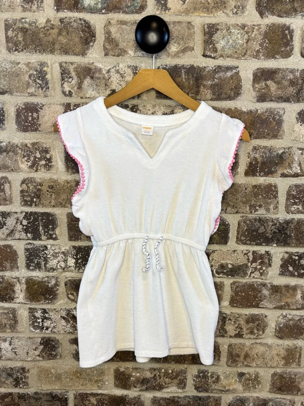 Gymboree White Terry Tunic with Pink Pom Trim L 10/12